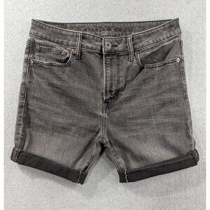American Eagle Denim Shorts Mens SZ 32 Black Bermuda Whiskers Rolled Cuffs